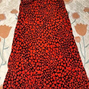 Reformation Par Red and Black Heart Print Midi Skirt